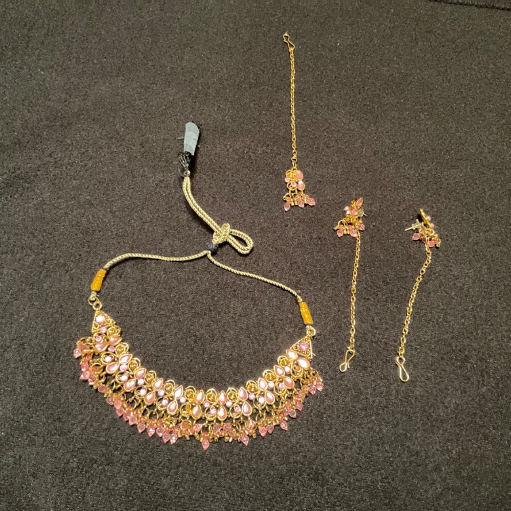 Necklace and pierced earrings, with matching bindi  from India